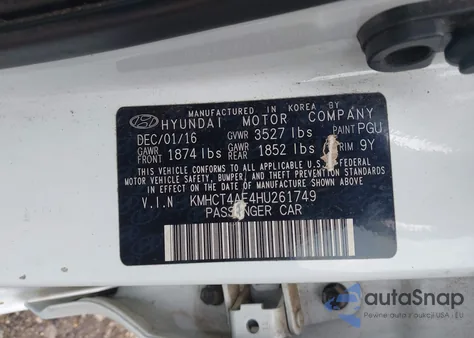 2017 Hyundai Accent Se z USA, uszkodzony, nr VIN KMHCT4AE4HU261749